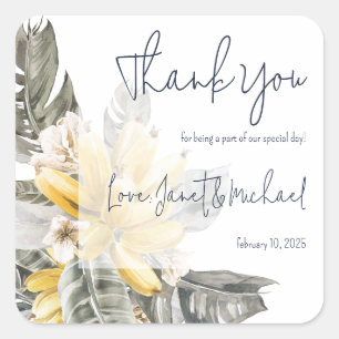 Tropical Banana Leaves Wedding Thank You Favour Square Sticker