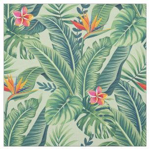 Tropical Banana Monstera Palm Leaves & Flowers Fabric