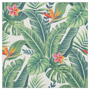 Tropical Banana Monstera Palm Leaves & Flowers Fabric