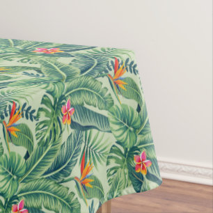 Tropical Banana Monstera Palm Leaves & Flowers Tablecloth
