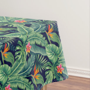 Tropical Banana Monstera Palm Leaves & Flowers Tablecloth