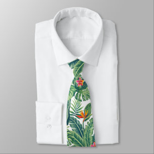 Tropical Banana Monstera Palm Leaves & Flowers Tie