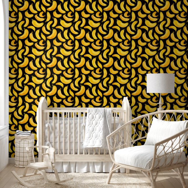 Tropical Banana Pattern on Black Wallpaper (Kids)