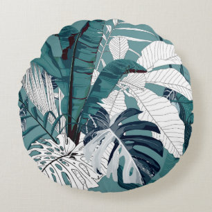 Tropical Bananas Monstera: Fashionable Seamless. Round Cushion