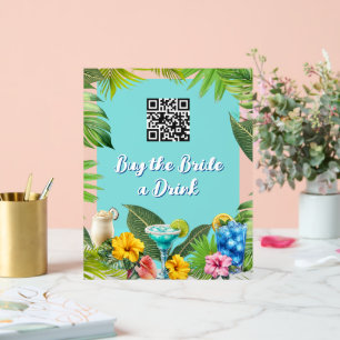 Tropical Bar Bridal Party Bachelorette QR code Acrylic Sign