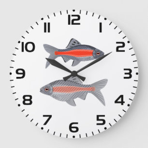 Tropical Barb Fish Red and Grey Exotic Aquatic Large Clock