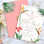 Tropical Bat Mitzvah Gold Script Floral Watercolor Invitation<br><div class="desc">Be proud, rejoice and showcase this milestone of your favourite Bat Mitzvah with this sophisticated, personalised invitation! Stylish, stunning, colourful, tropical watercolor birds of paradise flowers, faux gold handwritten script, Star of David and glitter dots, along with dark rose pink and grey modern sans serif type, overlay a white background....</div>