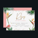 Tropical Bat Mitzvah Gold Script Palm Watercolor RSVP Card<br><div class="desc">Be proud, rejoice and celebrate this milestone of your favourite Bat Mitzvah with this sophisticated, personalised RSVP insert card for your event! Stylish, stunning, colourful, tropical watercolor birds of paradise flowers, faux gold handwritten script, Star of David and glitter dots, along with dark rose pink and grey modern sans serif...</div>