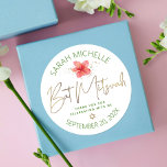 Tropical Bat Mitzvah Watercolor Floral Gold Script<br><div class="desc">Be proud, rejoice and celebrate this milestone of your favourite Bat Mitzvah whenever you use this sophisticated, personalised sticker! A stylish, stunning, colourful, tropical watercolor plumeria flower, faux gold handwritten script, Star of David and glitter dots, along with spring green modern sans serif type, overlay a white background. Personalise the...</div>