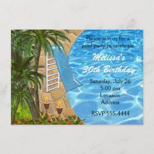 Tropical BBQ Summer Pool Swim Party Invitation