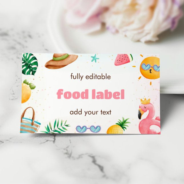 Tropical Beach 1st Birthday Party Food Label Enclosure Card (Creator Uploaded)