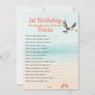 Tropical Beach 1st Birthday Trivia editable game  Invitation