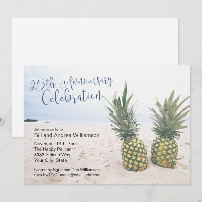 Tropical Beach 25th Anniversary Party Invitation (Front/Back)