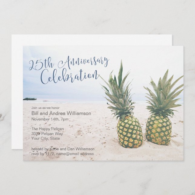 Tropical Beach 25th Anniversary Party Invitation (Front/Back)