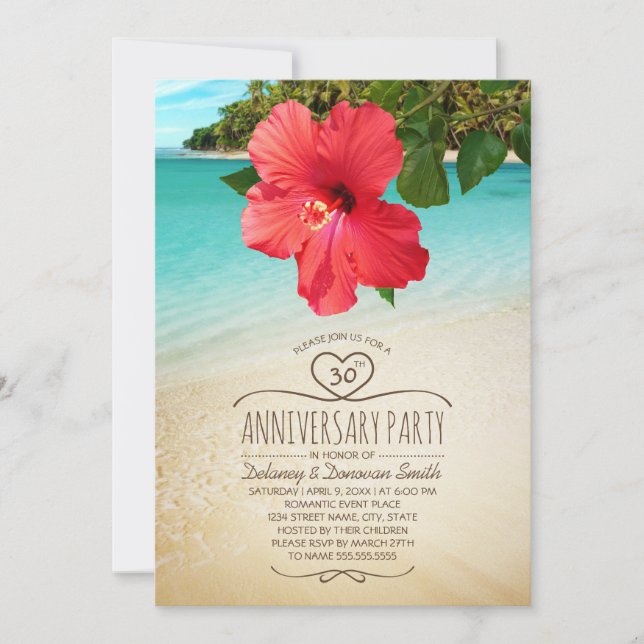 Tropical Beach 30th Wedding Anniversary Party Invitation (Front)