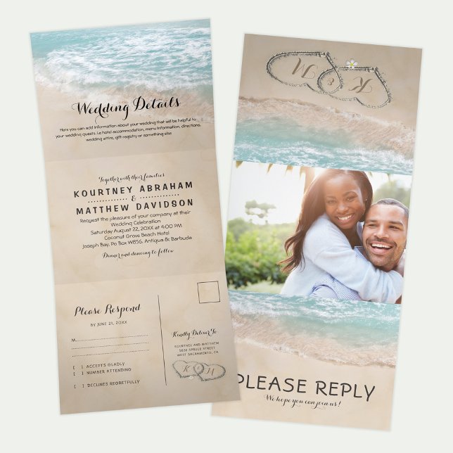 Tropical Beach 3 in 1 Wedding Tri-Fold Invitation (Creator Uploaded)