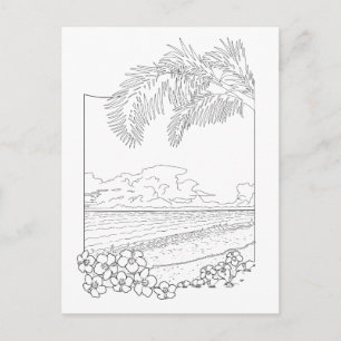 Tropical Beach Adult Colouring Postcard