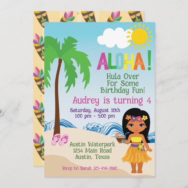 Tropical Beach Aloha Luau Birthday Invitation (Front/Back)