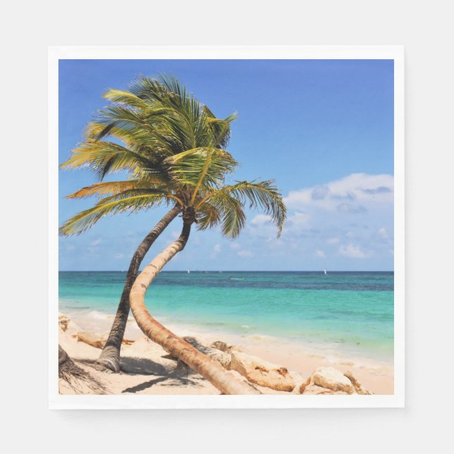 Tropical Beach And Palm Tree Napkin (Front)