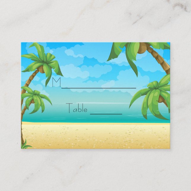 Tropical Beach and Palm Trees Place Setting Place Card (Front)