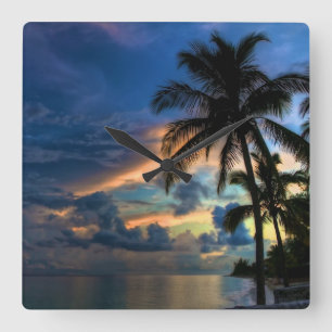 Tropical Beach and Palm Trees Wall Clock