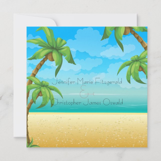 Tropical Beach and Palm Trees Wedding Invitation (Front)