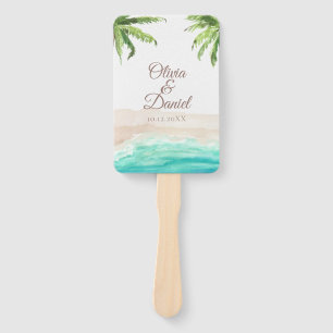 Tropical Beach and Palm Trees Wedding Program Hand Fan