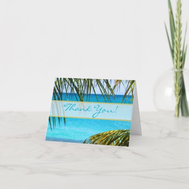 Tropical Beach and Palms  Wedding Thank You Card (Front)