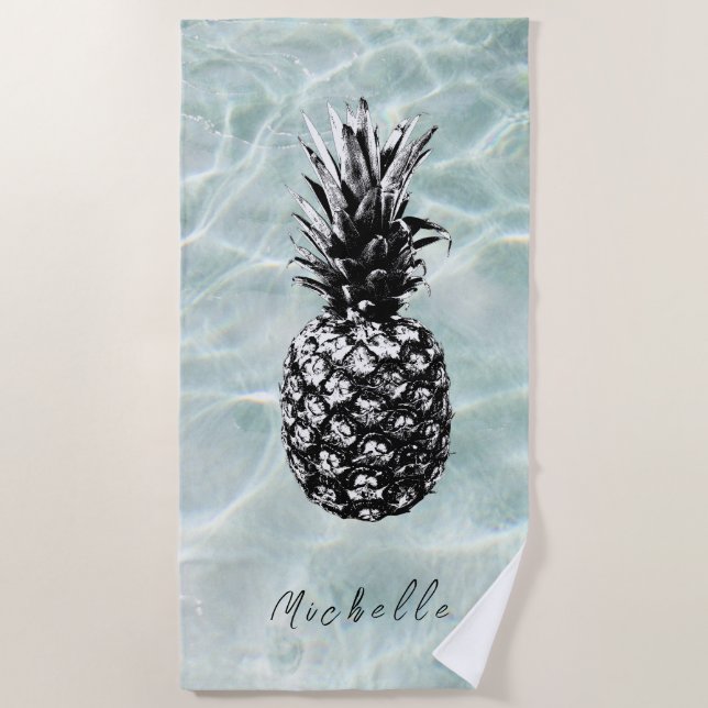 Tropical Beach and Sandy Pineapple | Custom Beach Towel (Front)