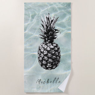 Tropical Beach and Sandy Pineapple   Custom Towel