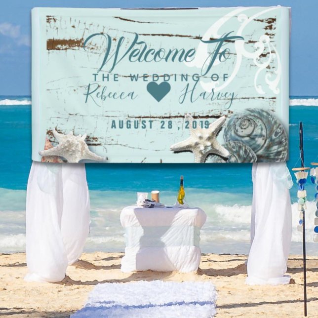 tropical beach aqua blue seashell wedding banner (tropical beach aqua blue seashell wedding banner)