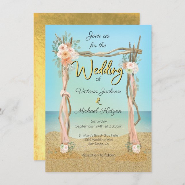 Tropical Beach Arbor Arch Wedding Invitation (Front/Back)