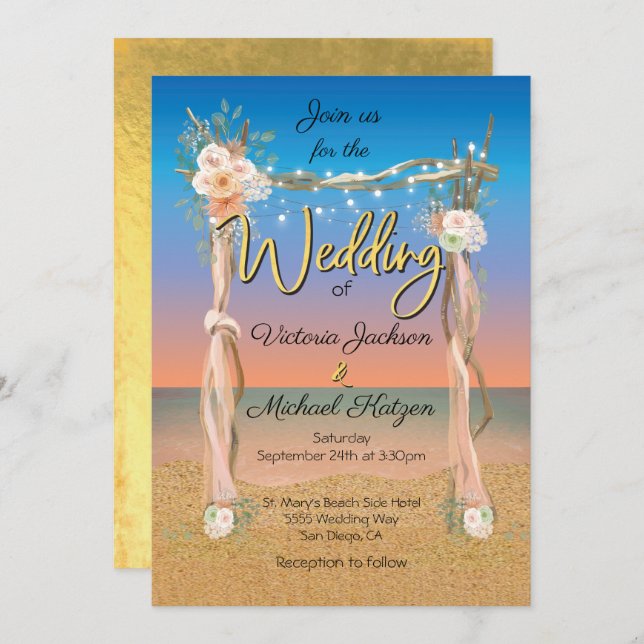 Tropical Beach Arbor Arch Wedding Invitation (Front/Back)