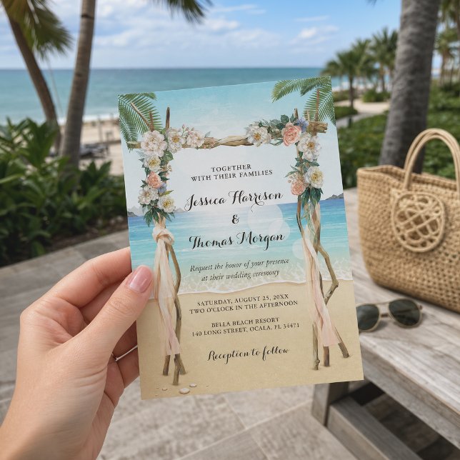 Tropical Beach Arbor Floral Wedding Invitation (Creator Uploaded)