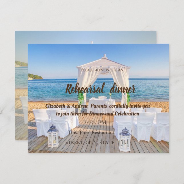 Tropical Beach Arbor  Wedding  Rehearsal Dinner Invitation (Front/Back)