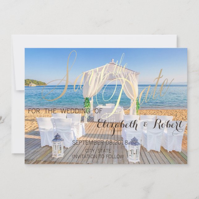 Tropical Beach Arbor Wedding  Save The Date (Front)