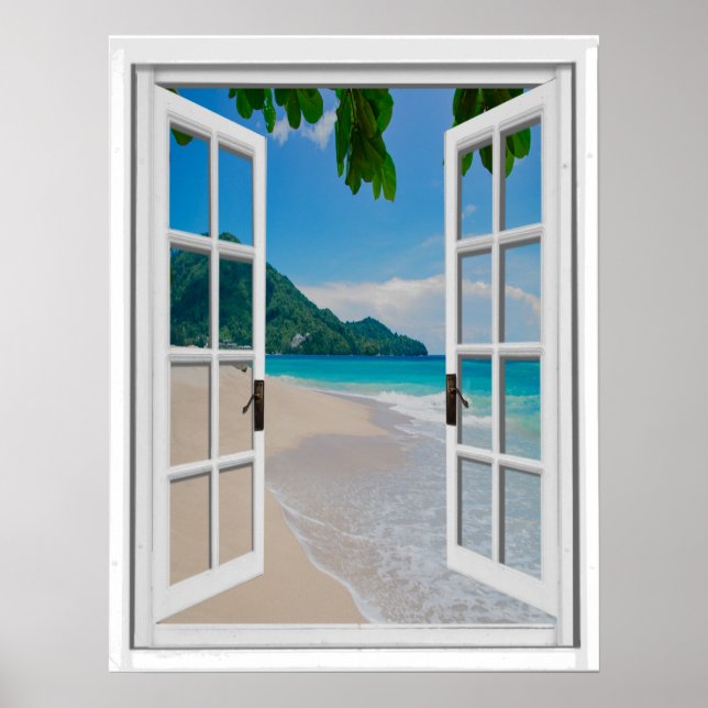 Tropical Beach Artificial Window View Poster (Front)