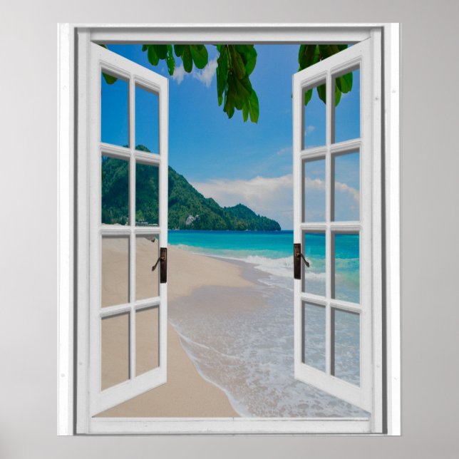 Tropical Beach Artificial Window View Poster (Front)