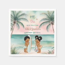 Tropical Beach Baby Gender Reveal Blush Sage Napkin