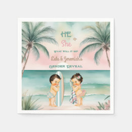 Tropical Beach Baby Gender Reveal Blush Sage Napkin