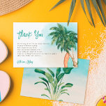 Tropical beach Baby on board surf  baby shower  Thank You Card<br><div class="desc">Thank you Tropical beach Baby on board surf baby shower featuring exotic palm trees, bird of paradise watercolor illustration and a destination tropical beach with sand and turquoise blue ocean, with 2 surf boards in brown boho wood and turquoise with a cool font brush script. Perfect for spring and summer...</div>