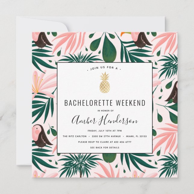 Tropical Beach Bachelorette Itinerary Invitation (Front)