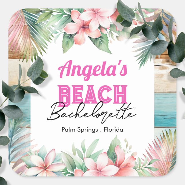 Tropical Beach Bachelorette Party Square Sticker (Creator Uploaded)