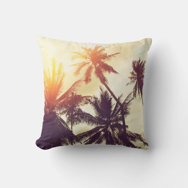Tropical beach background with palm trees silhouet cushion (Front)