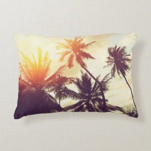 Tropical beach background with palm trees silhouet decorative cushion