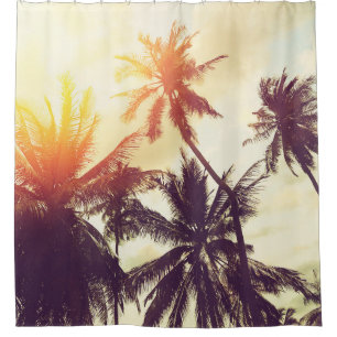 Tropical beach background with palm trees silhouet shower curtain