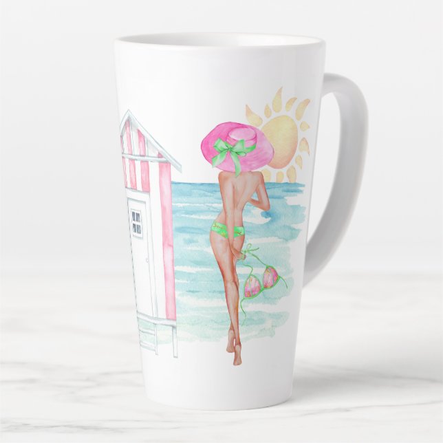 Tropical Beach Bathing Beauty Latte Cup (Right Angle)