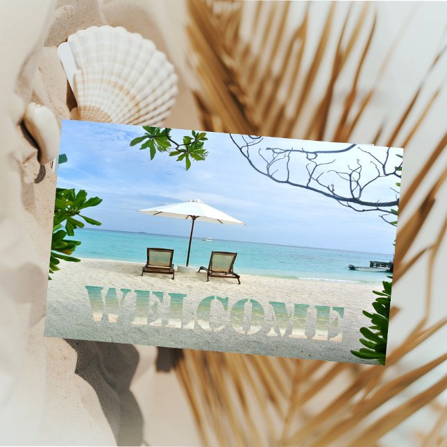 Tropical Beach, Beach Chair Welcome Doormat (Creator Uploaded)
