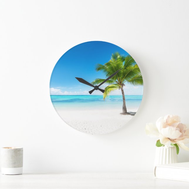 Tropical Beach Beautiful View Large Clock (Home)
