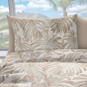 Tropical Beach Beige Palm Leaves Pillowcase